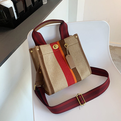 Novi model prugaste ženske platnene torbe sa dvije ručke