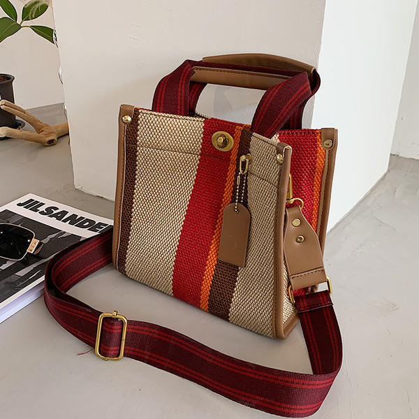 Novi model prugaste ženske platnene torbe sa dvije ručke