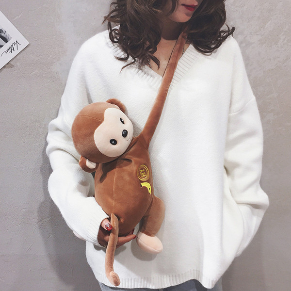 Moodne pruuni värvi ahvikujuline käekott