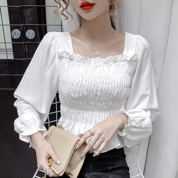 Naujo modelio moteriški trijų spalvų marškiniai kvadratine iškirpte