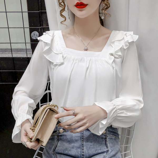 Moderna ženska košulja s lotos rukavima i četvrtastim izrezom