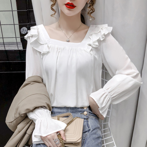 Moderna ženska košulja s lotos rukavima i četvrtastim izrezom