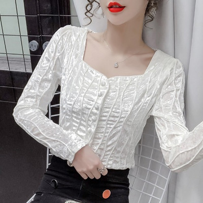 Ежедневна дамска риза с копчета в бял цвят