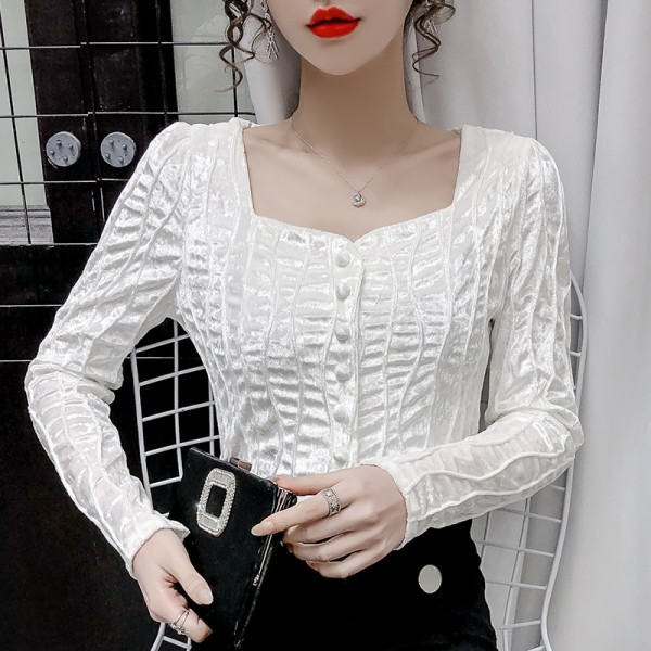 Ежедневна дамска риза с копчета в бял цвят