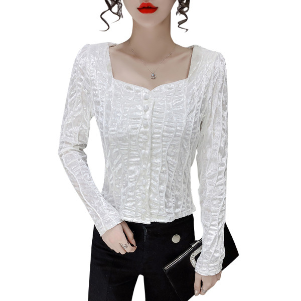 Ежедневна дамска риза с копчета в бял цвят