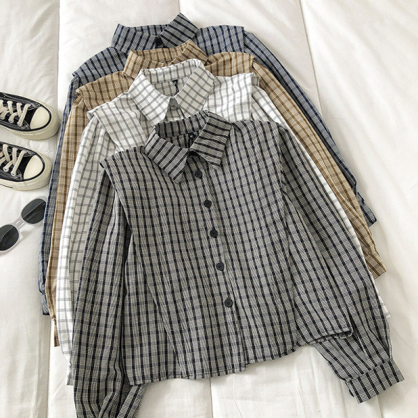 Ženska karirana košulja s klasičnim ovratnikom i dugim rukavima