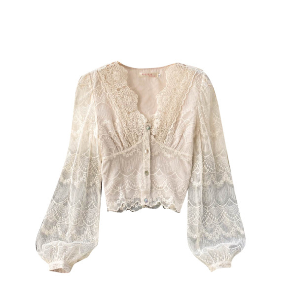 Ležerna ženska košulja od čipke sa špic izrezom i gumbima