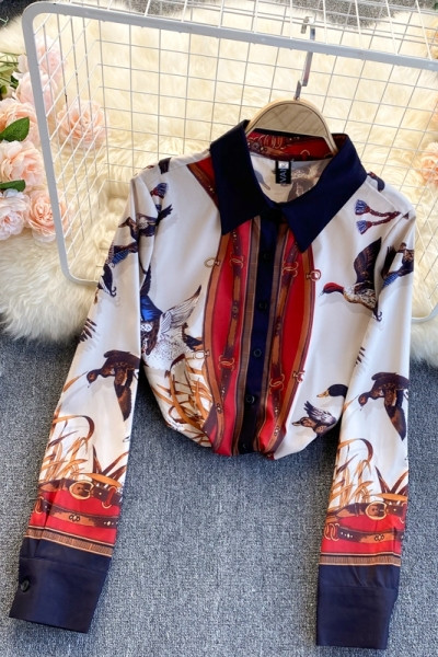 Naiste värvilise mustriga pikkade varrukatega särk