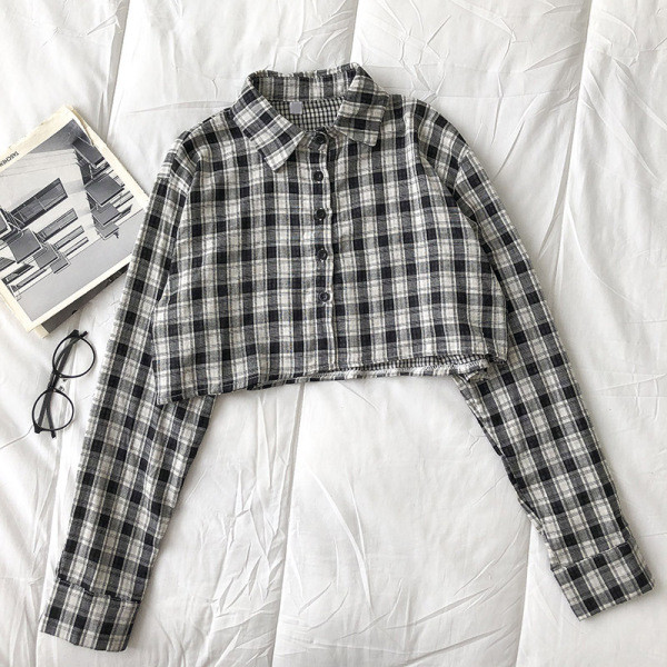 Naiste ruuduline pikkade varrukatega lühike särk