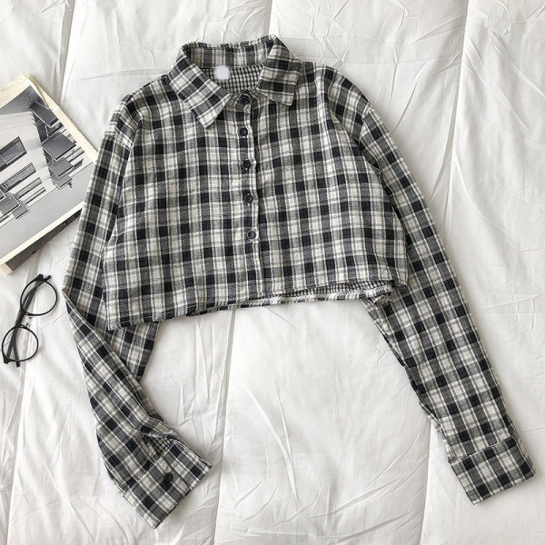 Naiste ruuduline pikkade varrukatega lühike särk