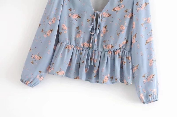 Női alkalmi kék ing spitz nyakkivágással