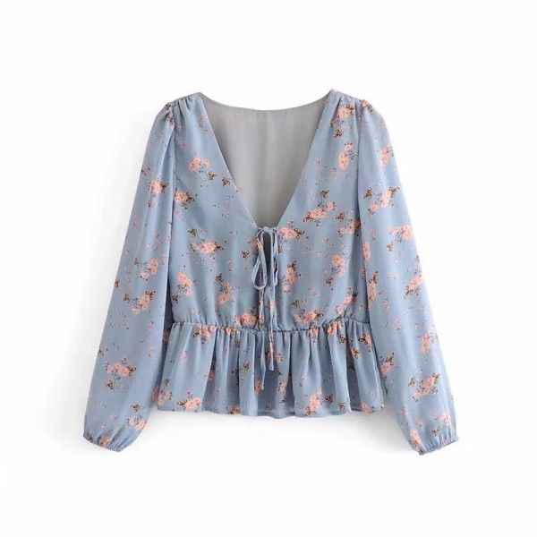 Női alkalmi kék ing spitz nyakkivágással