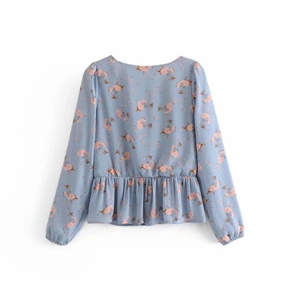 Női alkalmi kék ing spitz nyakkivágással