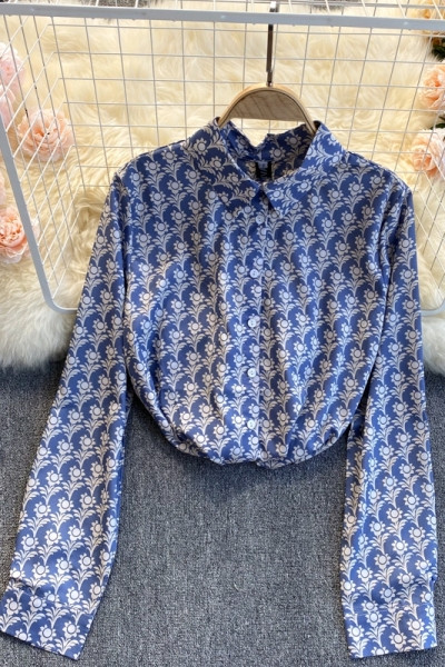 Retro ženska košulja dugih rukava plave boje