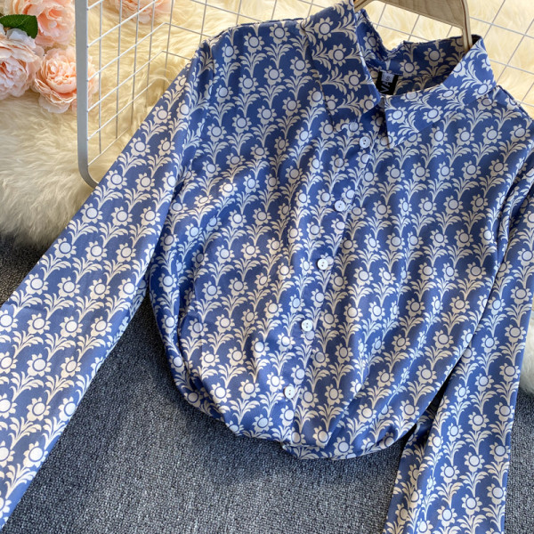 Retro ženska košulja dugih rukava plave boje