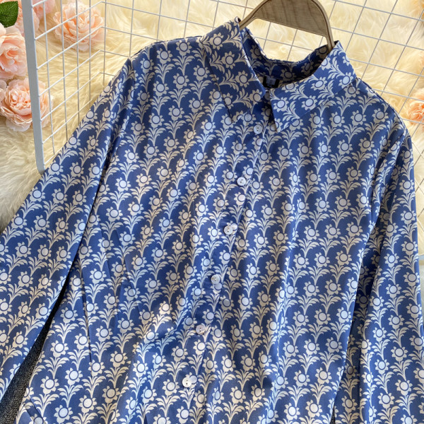 Retro ženska košulja dugih rukava plave boje