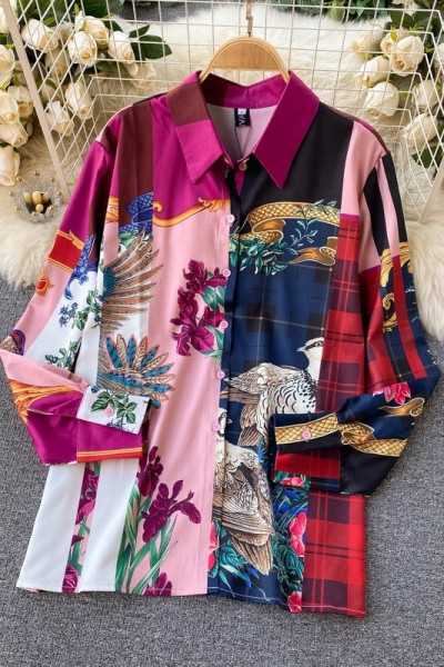 Színes női ing klasszikus gallérral és hosszú ujjal