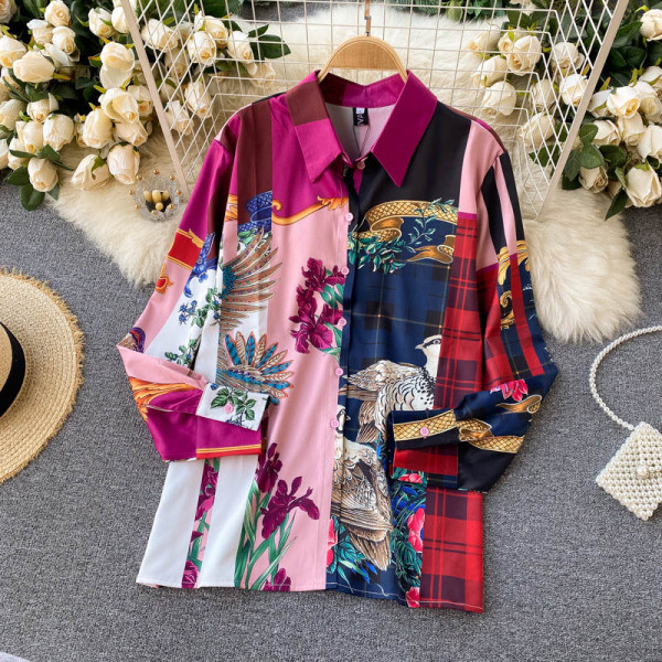 Színes női ing klasszikus gallérral és hosszú ujjal