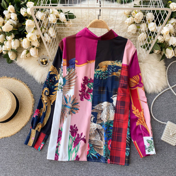 Színes női ing klasszikus gallérral és hosszú ujjal