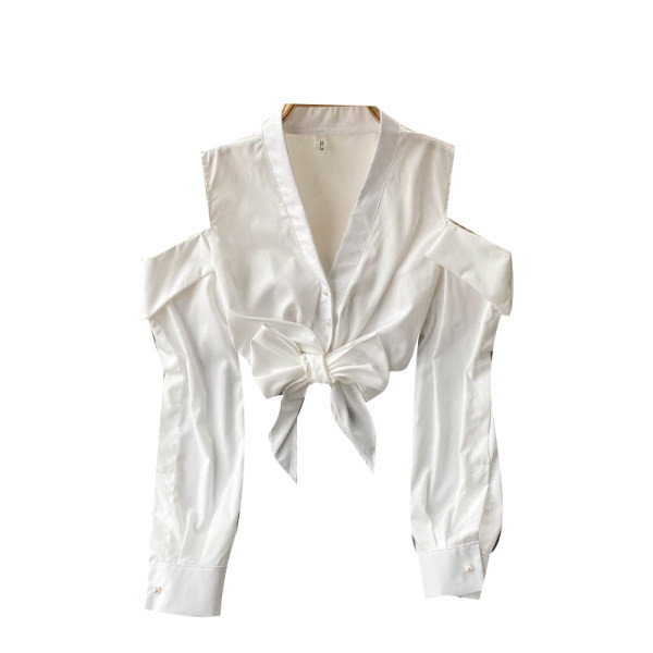 Elegantna ženska košulja s golim ramenima i špic izrezom