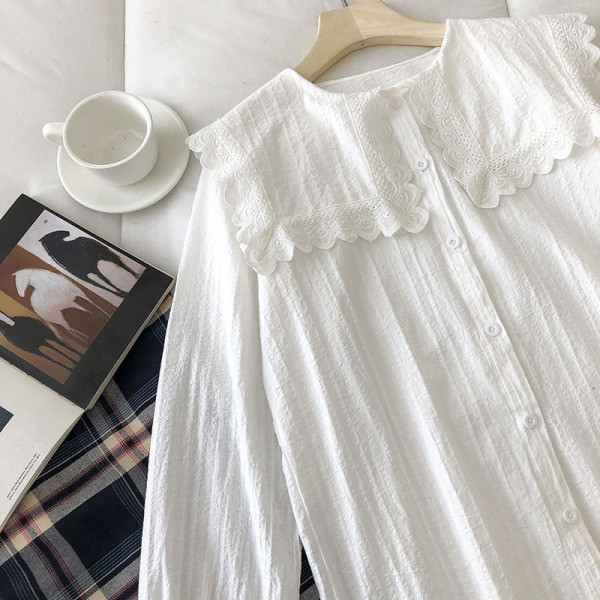 Modern női ing ovális nyakkivágással - fehér színben