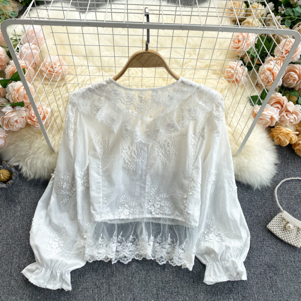 Naiste moodne nööpide ja spitsikaelusega pitssärk