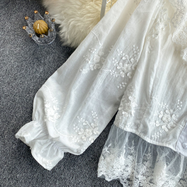 Naiste moodne nööpide ja spitsikaelusega pitssärk