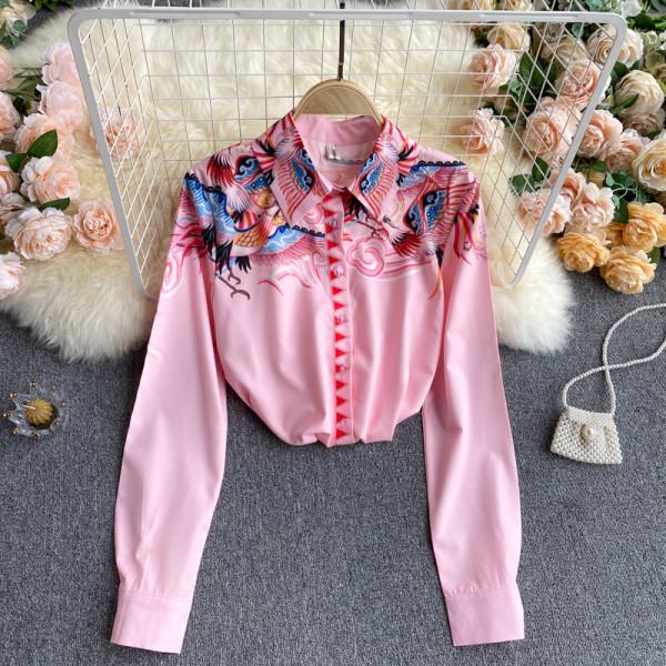 Modern női ing klasszikus gallérral, rózsaszínben