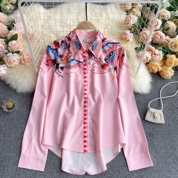 Modern női ing klasszikus gallérral, rózsaszínben