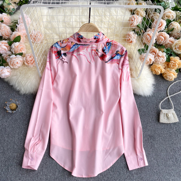 Modern női ing klasszikus gallérral, rózsaszínben