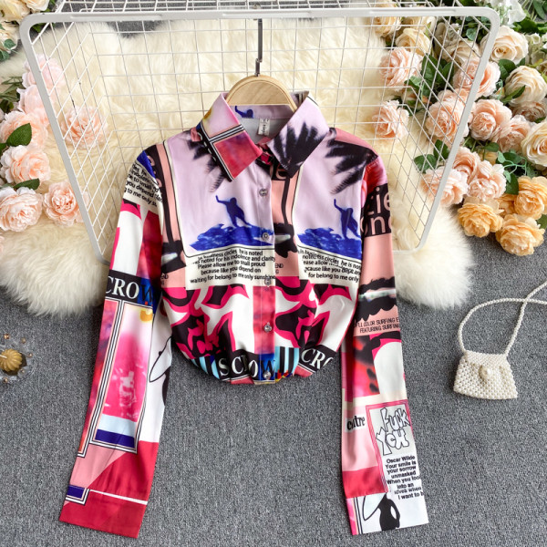 Többszínű női ing klasszikus gallérral