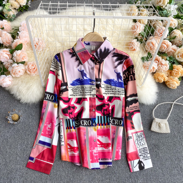 Többszínű női ing klasszikus gallérral