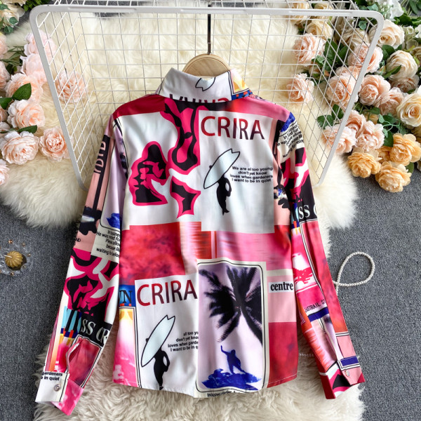 Többszínű női ing klasszikus gallérral