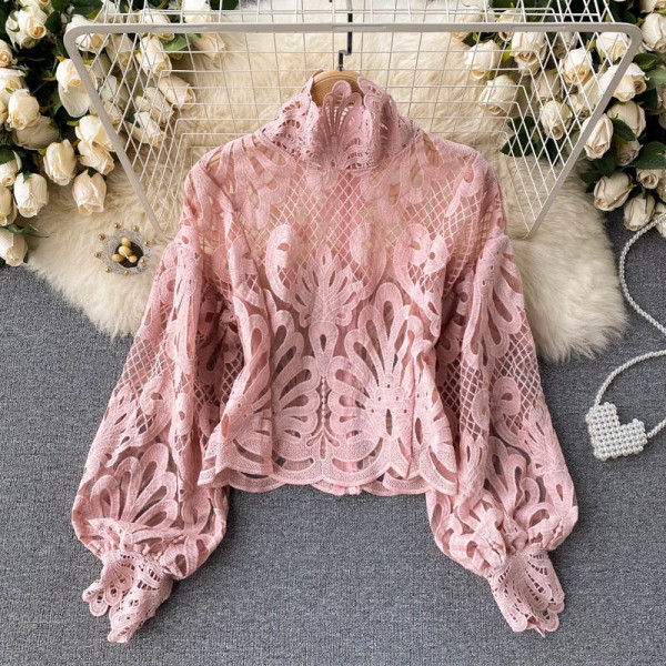 Alkalmi női csipkeing magas gallérral