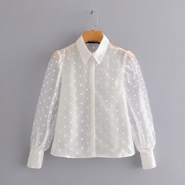 Átlátszó tüll ing gombokkal és hosszú ujjú