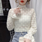 Női csipke ing magas gallérral és lótusz ujjú