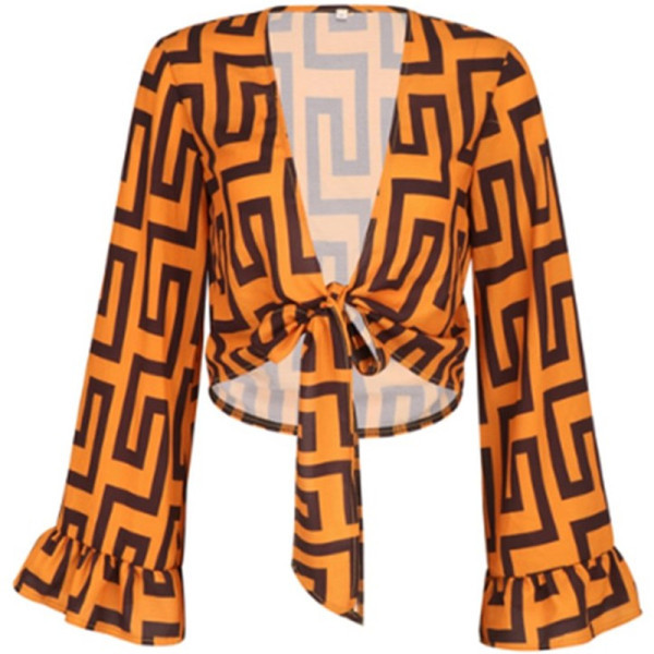 Új modell női ing geometrikus mintával és széles ujjakkal