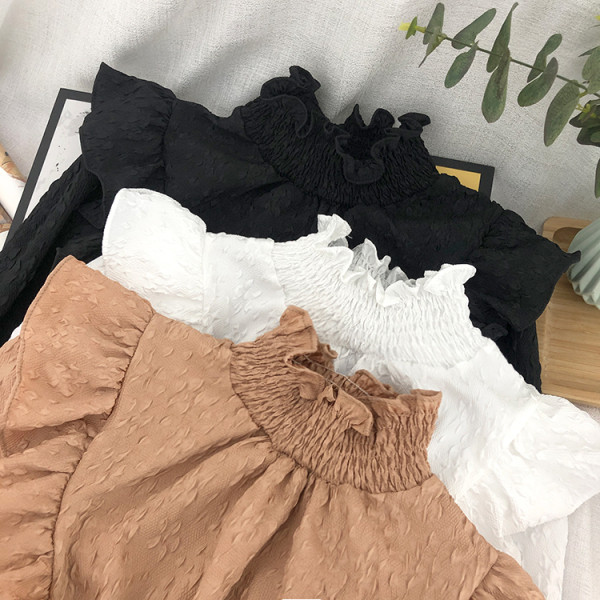 Női ing magas gallérral, hosszú ujjú gumis derékkal