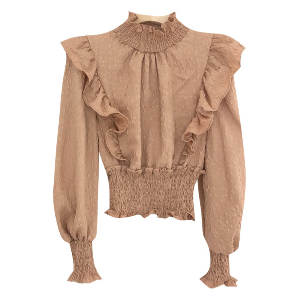 Női ing magas gallérral, hosszú ujjú gumis derékkal