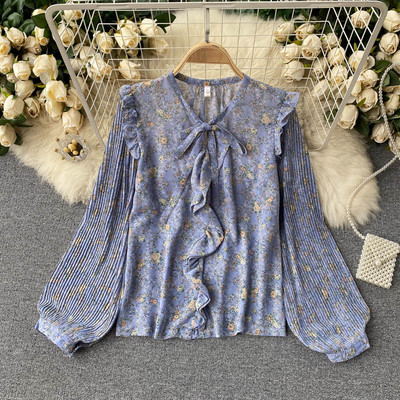 Virágmintás, redős ujjú női ing