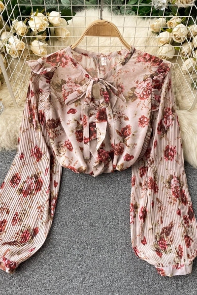 Virágmintás, redős ujjú női ing