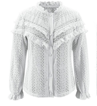 Γυναικείο δαντελωτό πουκάμισο σε λευκό χρώμα και ντεκολτέ