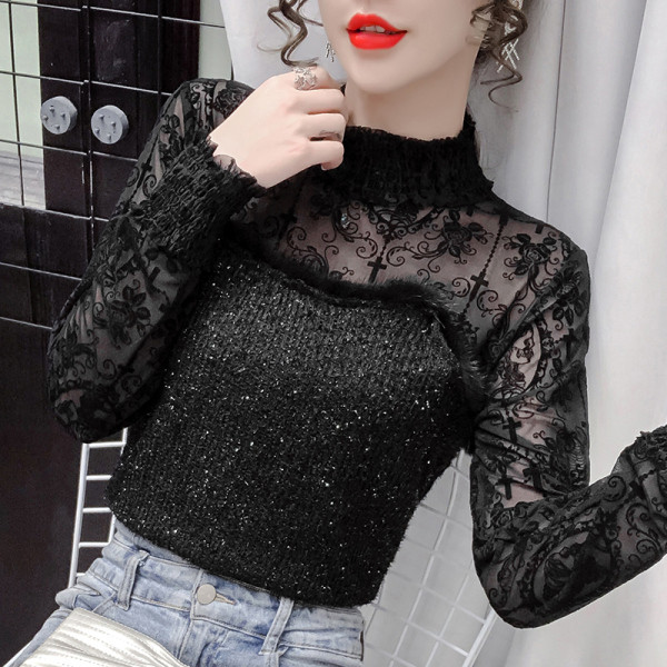 Moderna ženska košulja s polo kragnom i dugim rukavima u crnoj boji