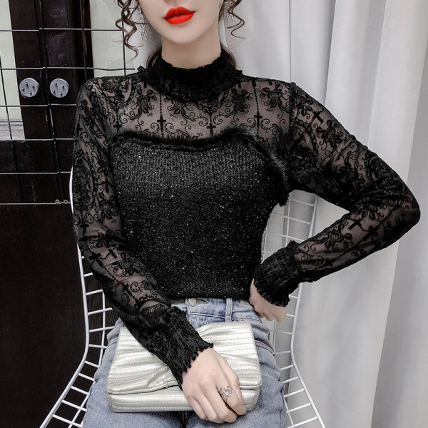 Moderna ženska košulja s polo kragnom i dugim rukavima u crnoj boji