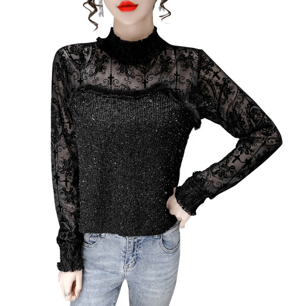 Moderna ženska košulja s polo kragnom i dugim rukavima u crnoj boji