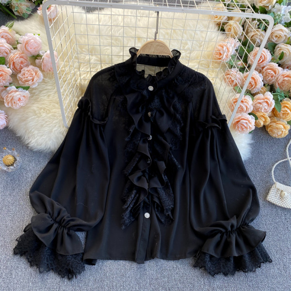 Модерна дамска риза с къдри и дантела