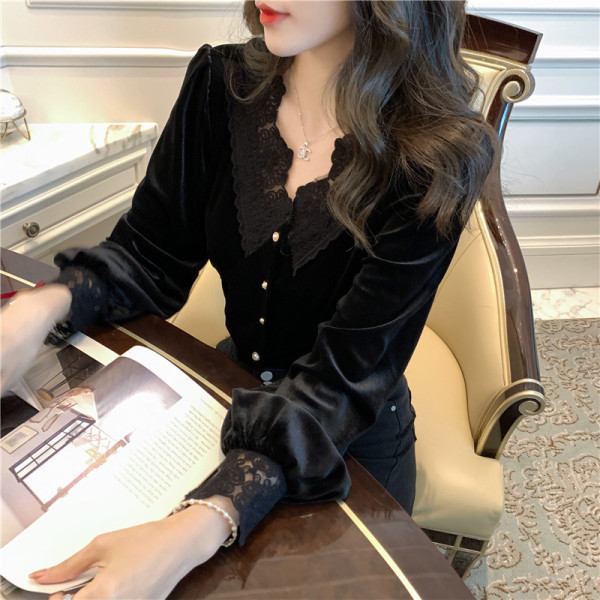 Naiste sametsärk pitsi ja spitsikaelusega