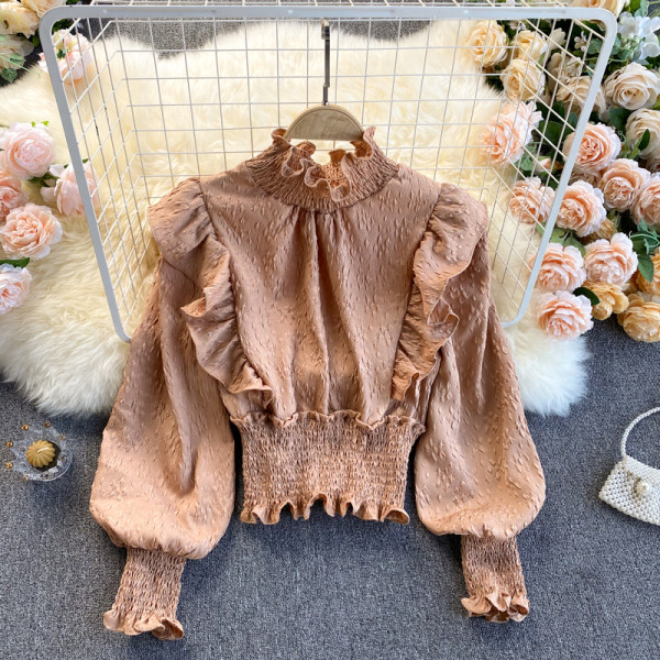 Moodne elastse ja kõrge kraega naiste särk