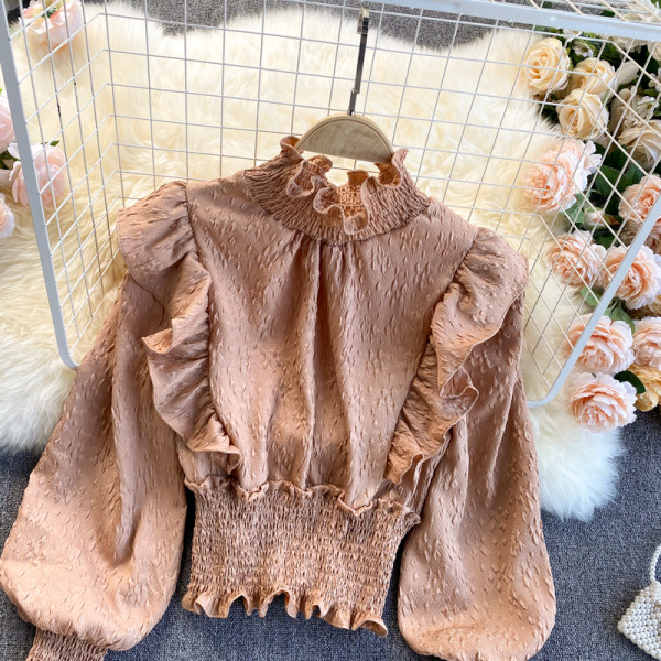 Moodne elastse ja kõrge kraega naiste särk