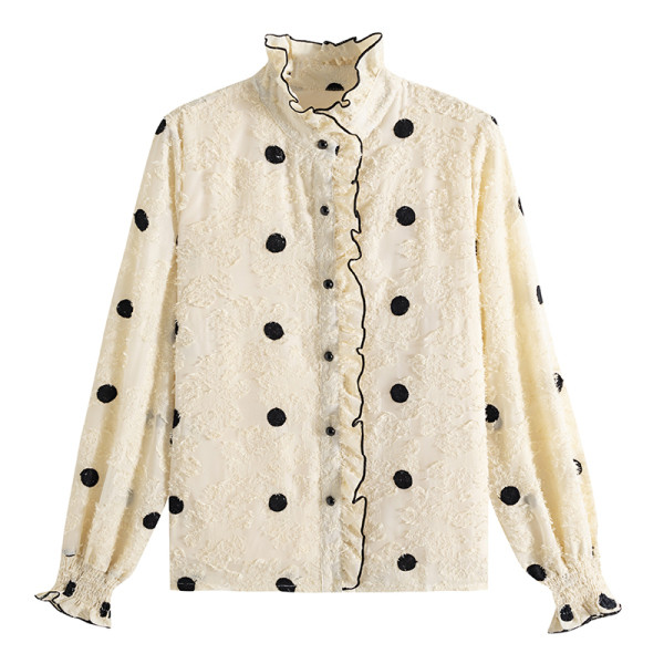 Modern női pöttyös ing pólógallérral és hosszú ujjal